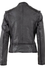 Anthracite lambskin women's leather jacket with ribbed shoulders - Image n°6