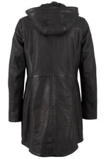 Long black washed lambskin coat with hood and toggle fastenings - Image n°2