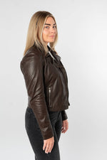 Women's brown lambskin biker jacket - Image n°4
