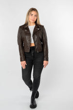 Women's brown lambskin biker jacket - Image n°3