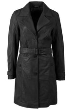 Women's black leather coat inspired by the trench coat - Image n°3