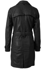 Women's black leather coat inspired by the trench coat - Image n°4