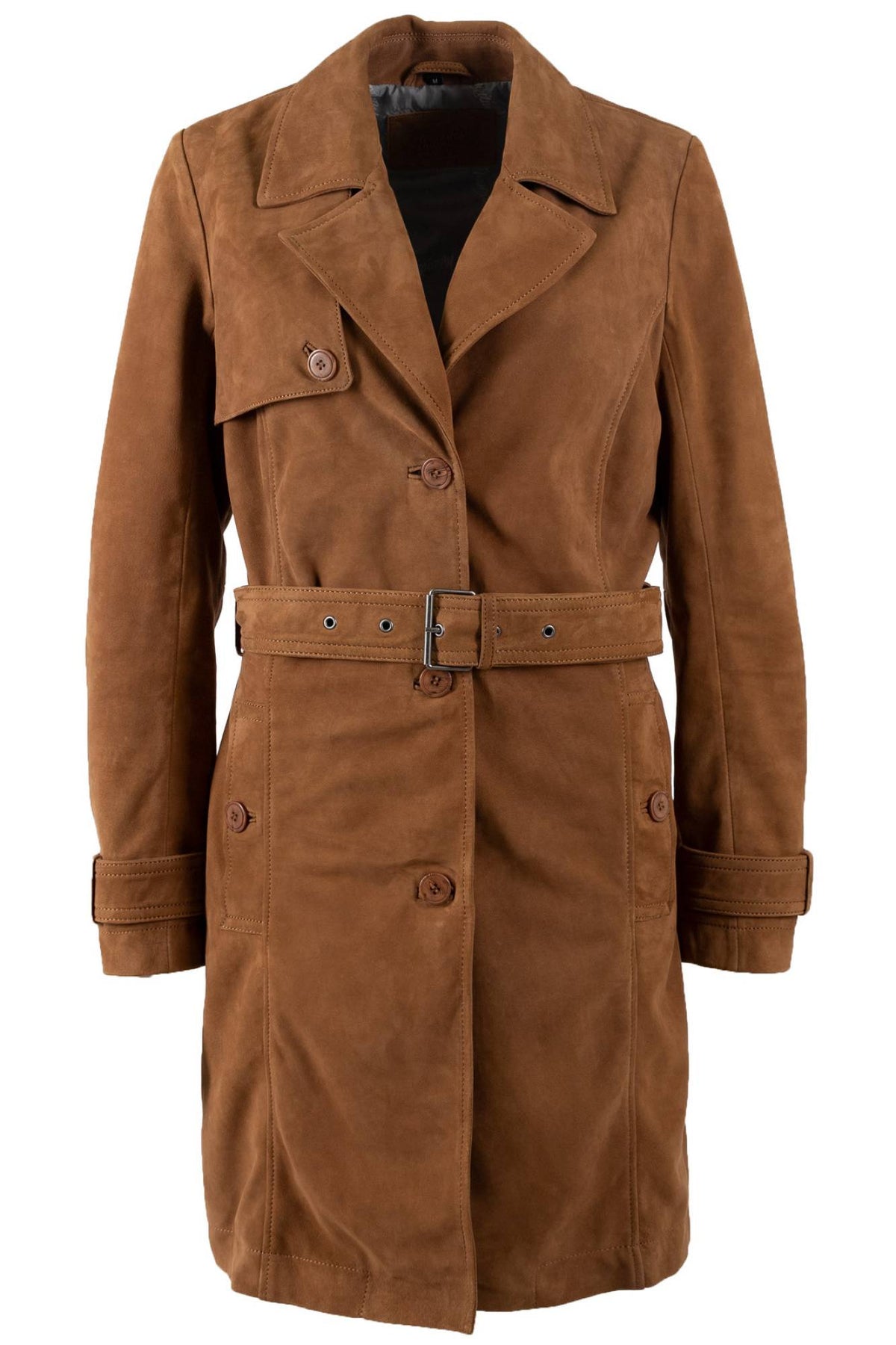 Camel suede lambskin belted coat - Image n°1