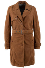Camel suede lambskin belted coat - Image n°1