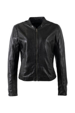 Refined black lambskin leather jacket for women with a mandarin collar - Image n°4