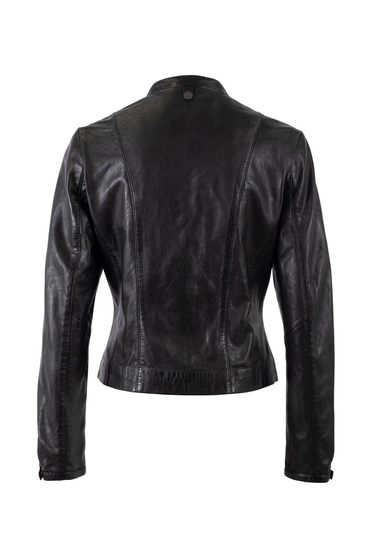 Refined black lambskin leather jacket for women with a mandarin collar - Image n°5