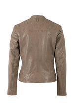 Women's taupe lambskin leather jacket with tone-on-tone embroidered shoulders - Image n°6