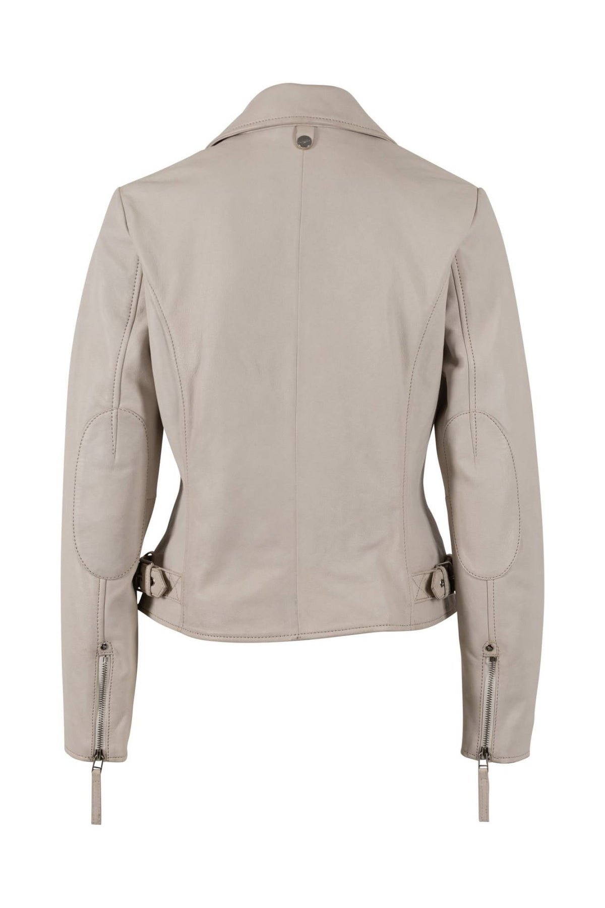 Women's ivory lambskin leather biker jacket, asymmetrical zip - Image n°2