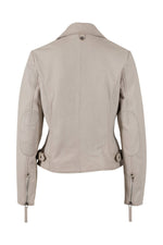 Women's ivory lambskin leather biker jacket, asymmetrical zip - Image n°2