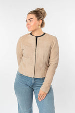 Women's cream suede lambskin Spencer jacket - Image n°1