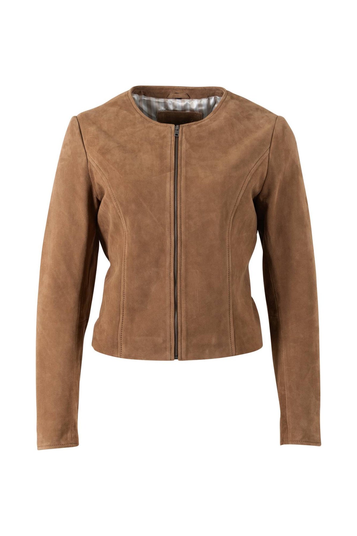 Women's camel suede lambskin spencer jacket - Image n°3