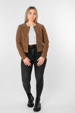 Women's camel suede lambskin spencer jacket - Image n°5