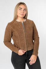 Women's camel suede lambskin spencer jacket - Image n°6