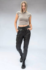 Black lambskin jogger trousers with an elasticated waist - Image n°1