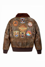 Brown goat leather jacket with embroidered patches - Image n°4
