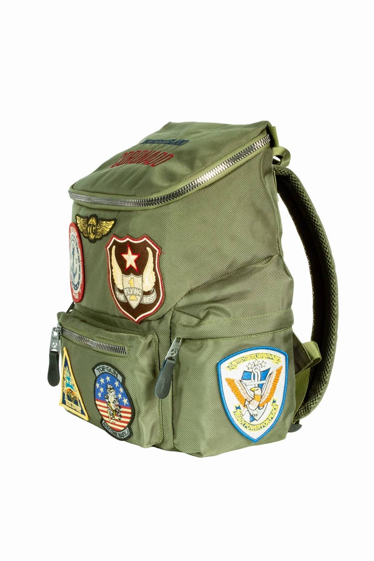 Khaki nylon backpack with embroidered patches - Image n°2