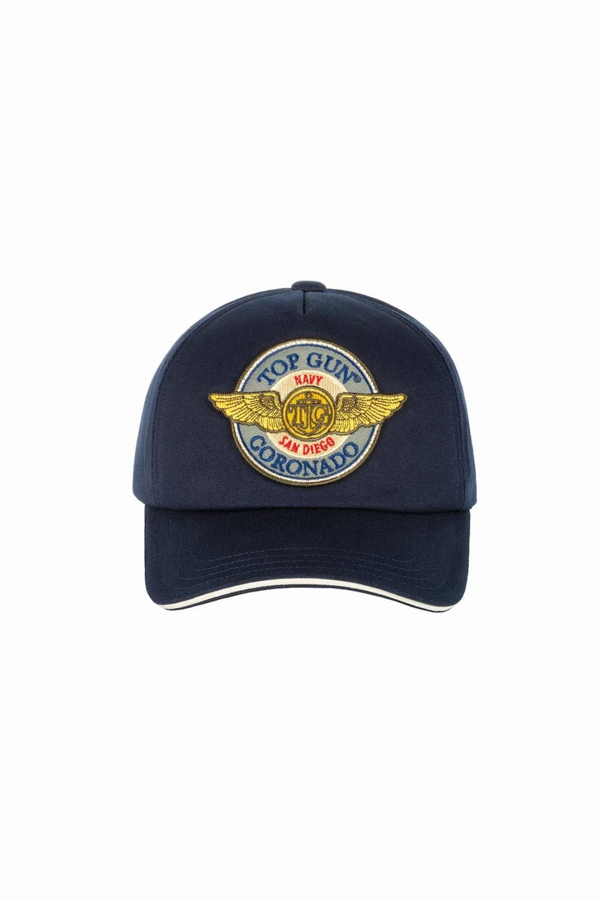 Navy blue cotton cap with embroidered patch - Image n°1