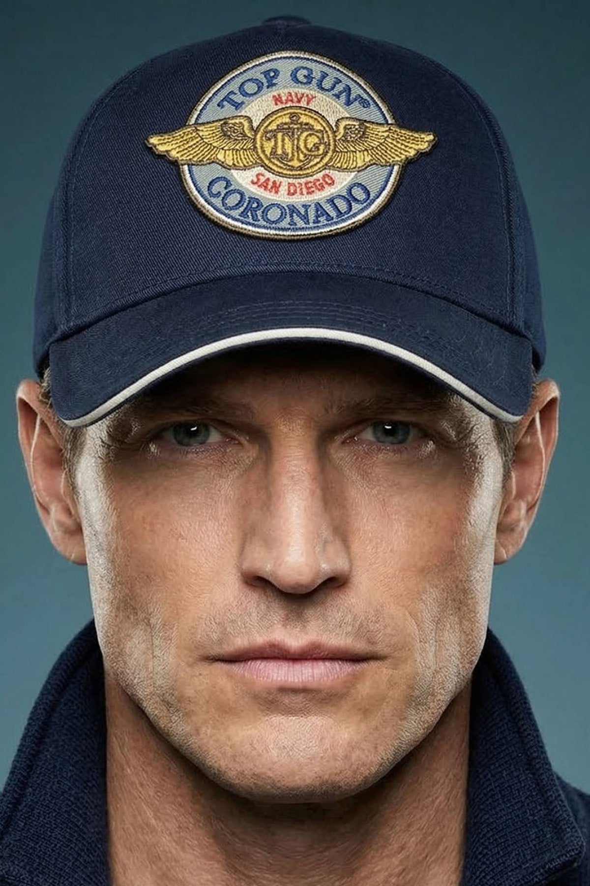 Navy blue cotton cap with embroidered patch - Image n°5