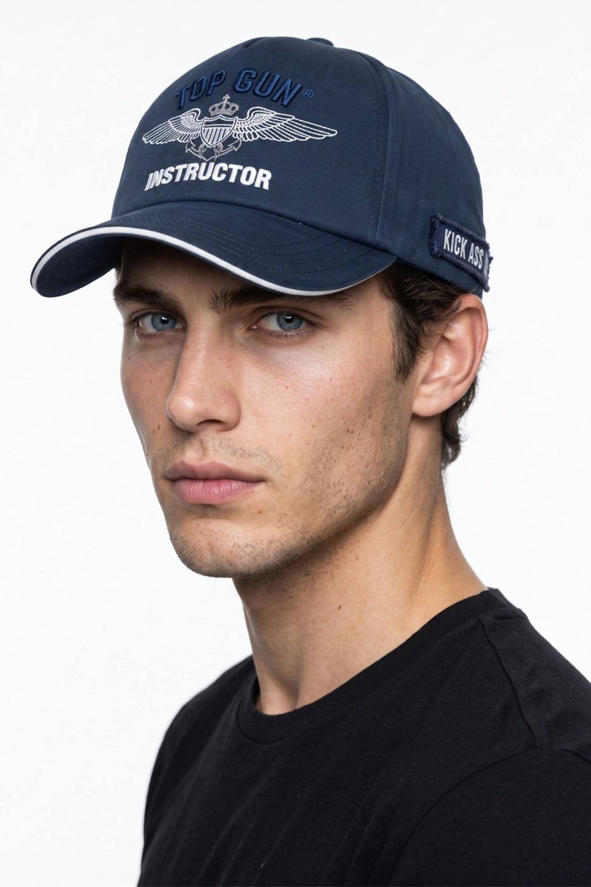 Navy blue cotton cap with embroidered logo - Image n°6