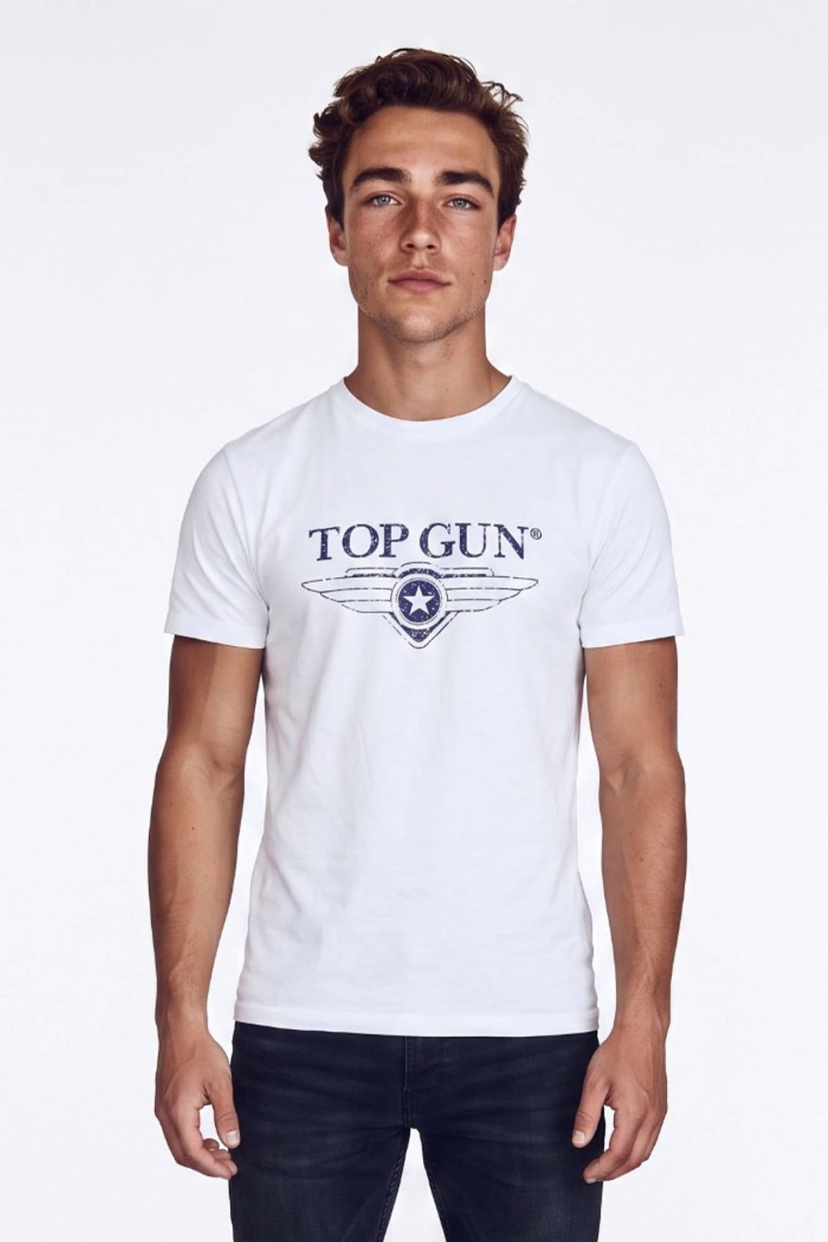White textile T-shirt with gray logo - Image n°1