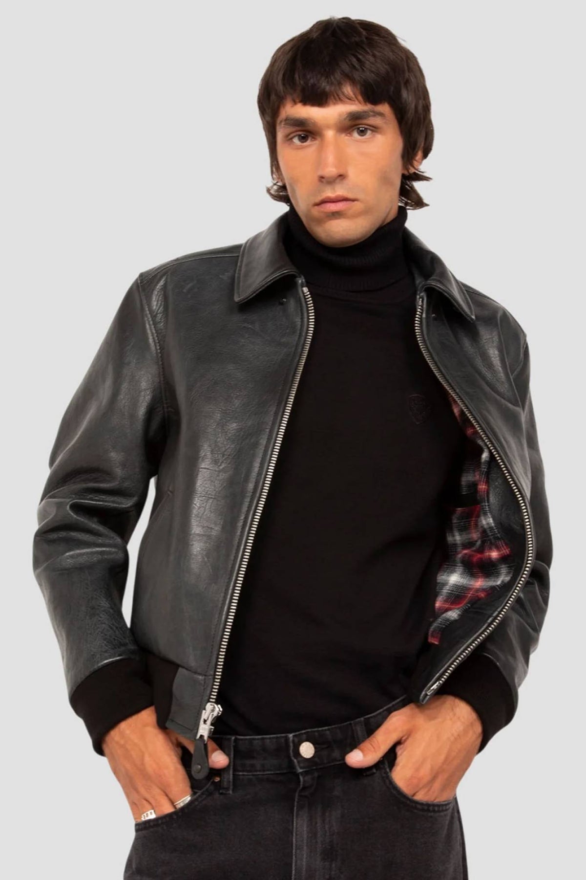 Black horsehide leather “Asbury Park” bomber jacket - Image n°11