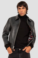 Black horsehide leather “Asbury Park” bomber jacket - Image n°11