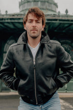 Black horsehide leather “Asbury Park” bomber jacket - Image n°1