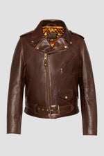 Brown Perfecto® jacket with removable collar, supple Horween horsehide - Image n°5