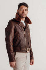 Brown Perfecto® jacket with removable collar, supple Horween horsehide - Image n°2