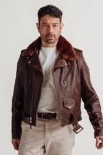 Brown Perfecto® jacket with removable collar, supple Horween horsehide - Image n°18