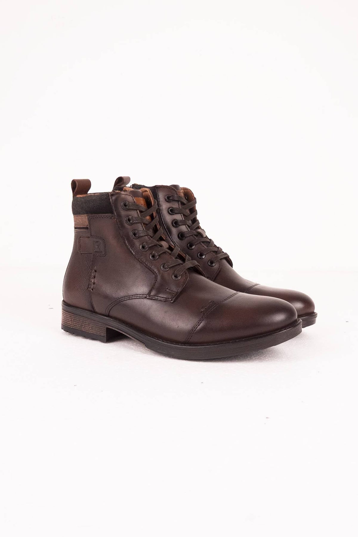 Chestnut leather lace-up boots with leather panels - Image n°1
