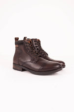 Chestnut leather lace-up boots with leather panels - Image n°1