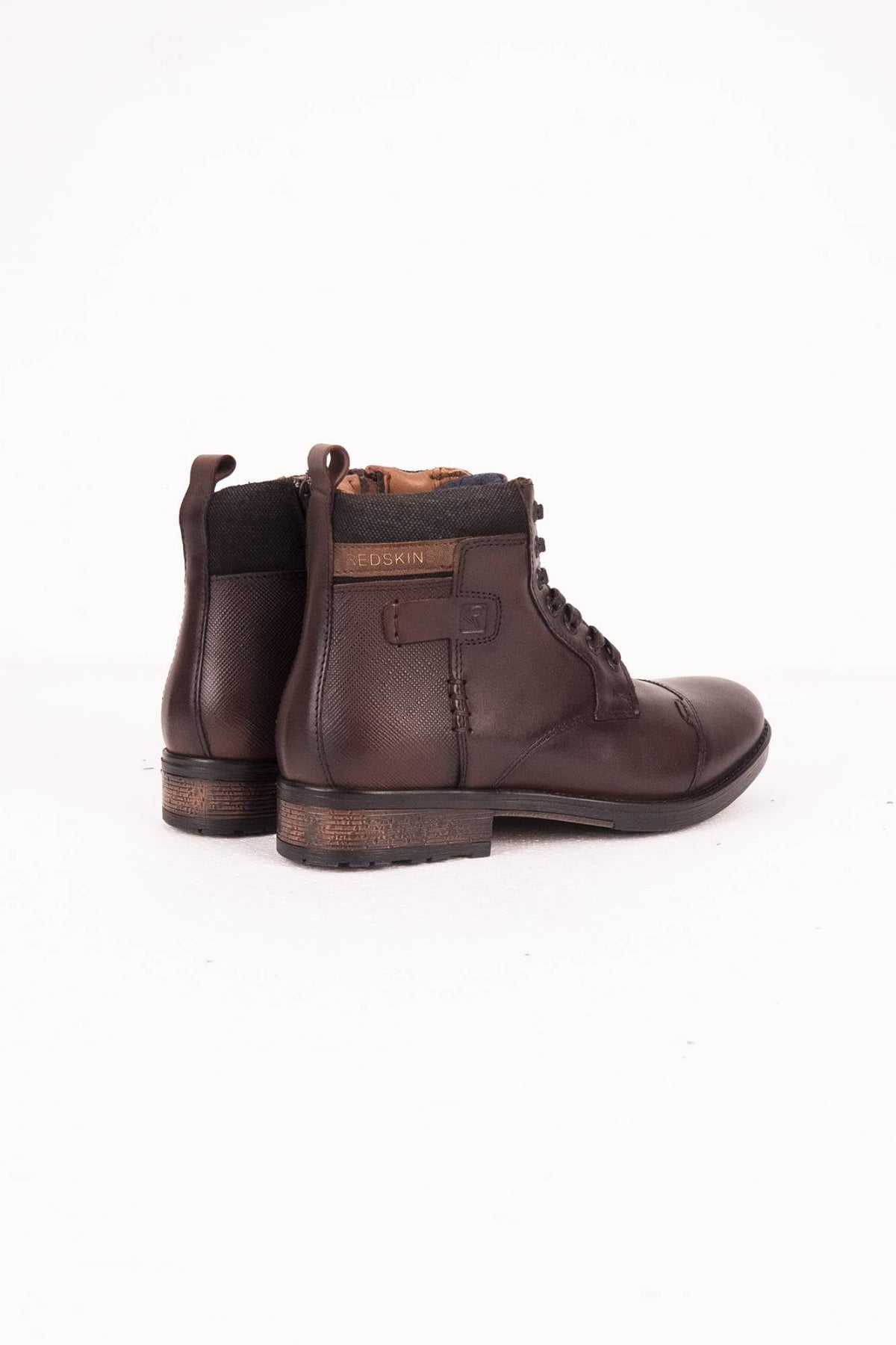 Chestnut leather lace-up boots with leather panels - Image n°2