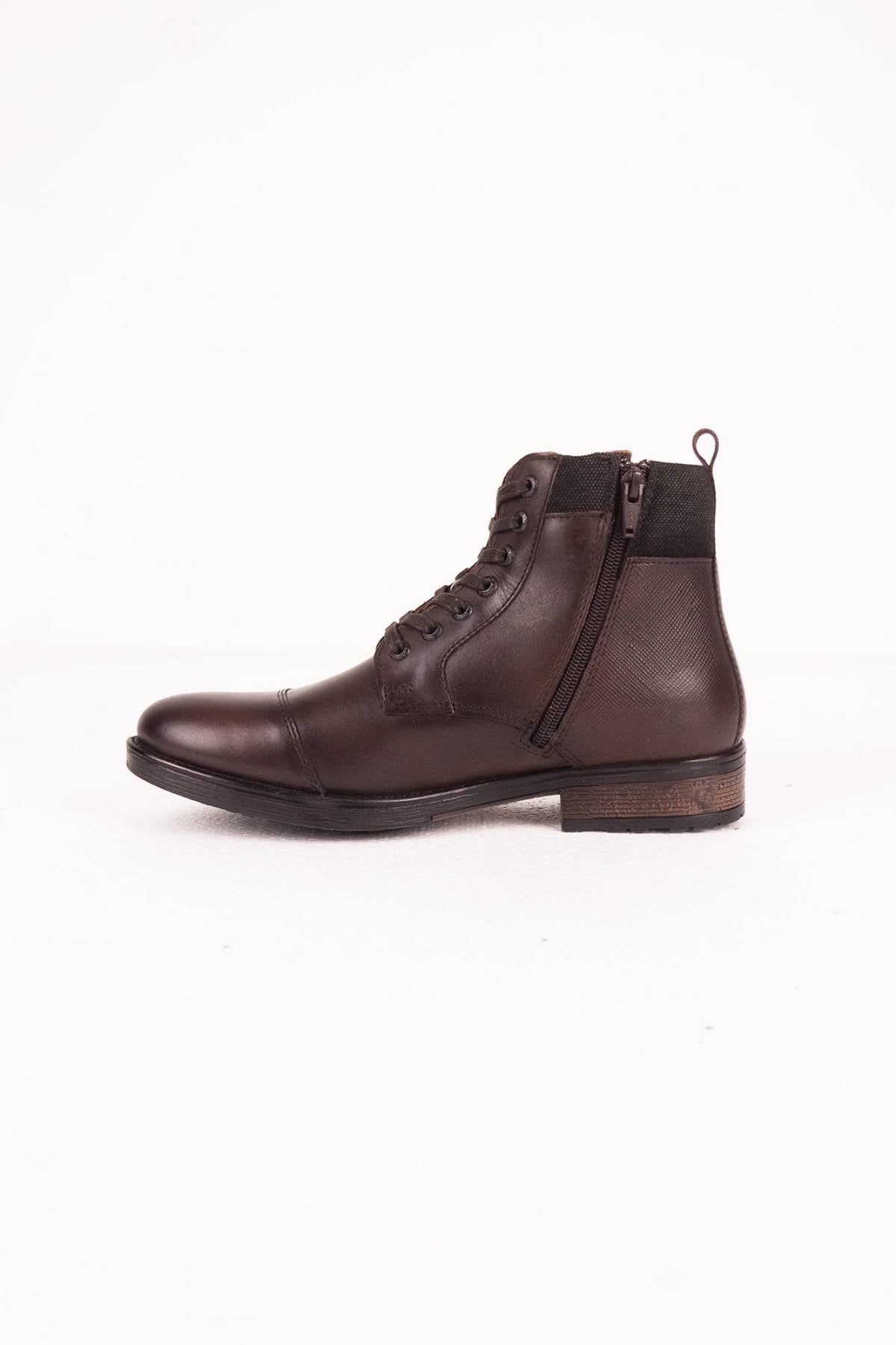 Chestnut leather lace-up boots with leather panels - Image n°4
