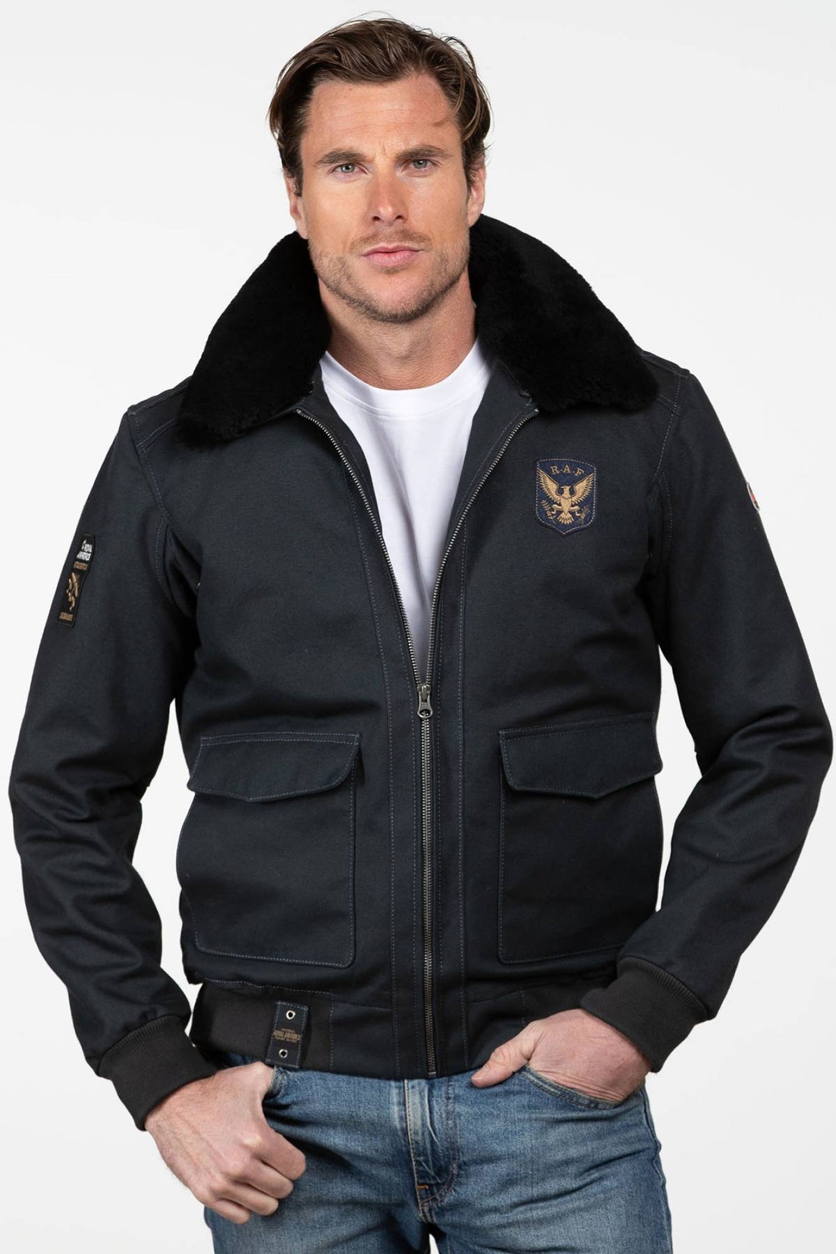 Men’s navy blue canvas flight jacket - Image n°2