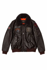 Brown leather flight jacket with aviation patches - Image n°2