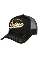 Black mesh cap with yellow and white embroidery - Image n°1