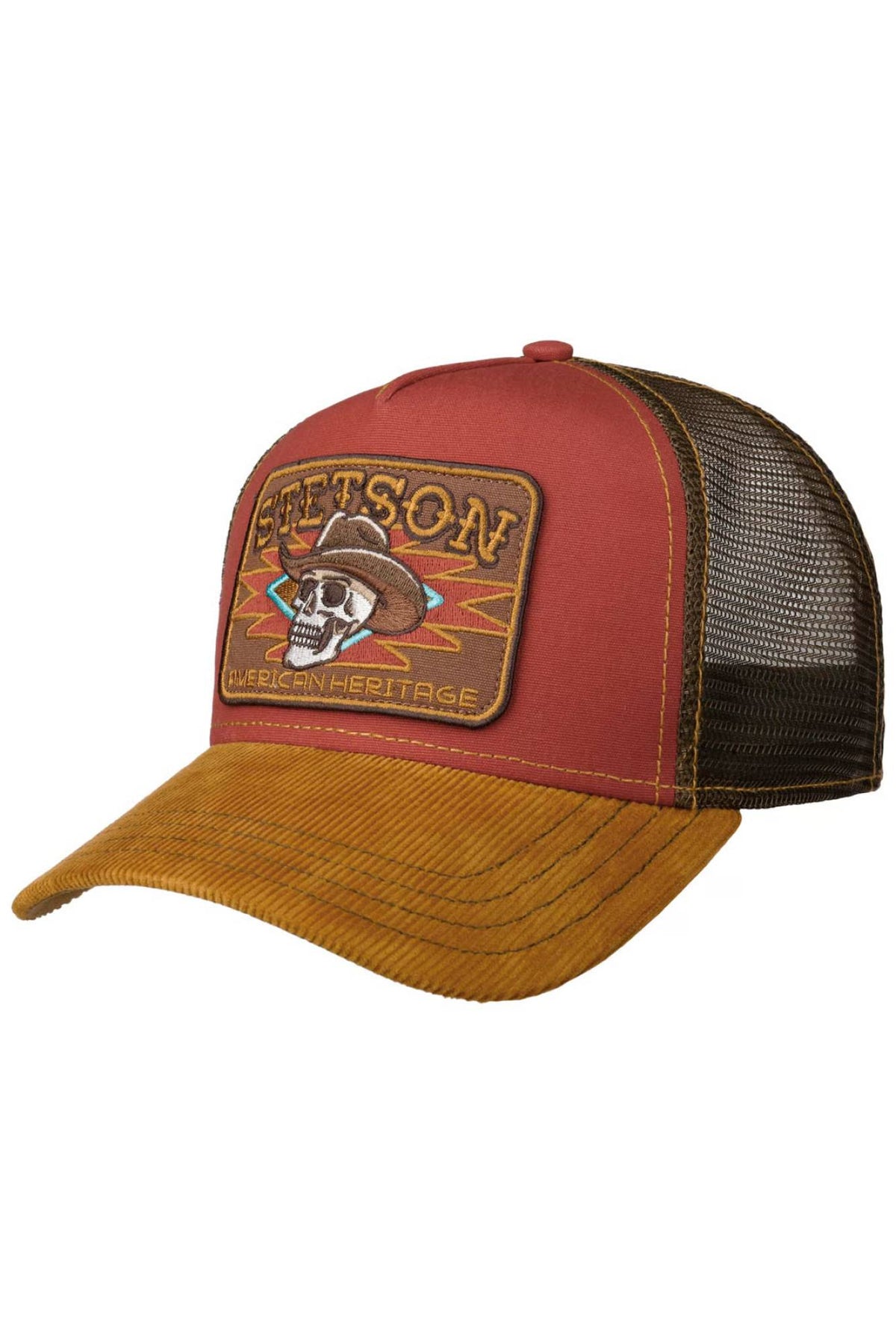 Tricolor mesh cap with cowboy skull illustration badge - Image n°1
