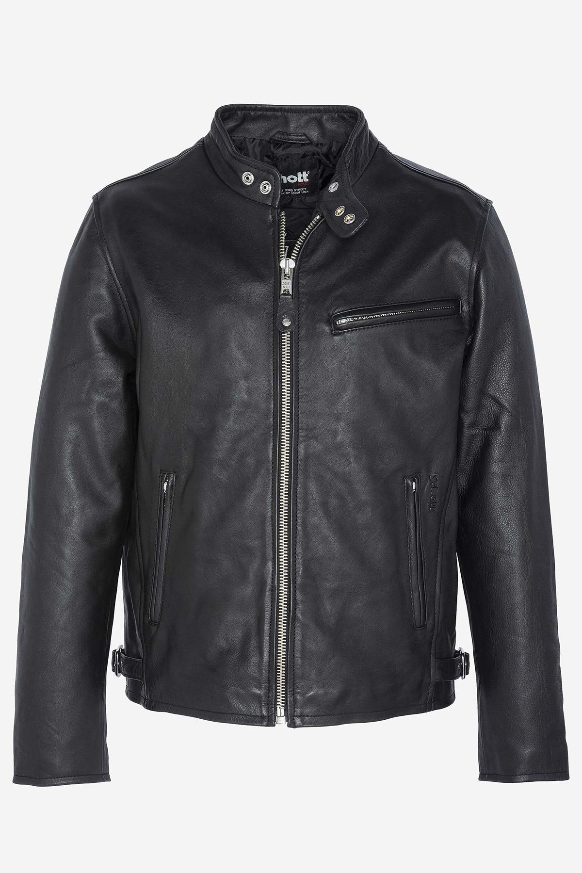 Cowhide leather and café racer style in Schott's LC940D biker jacket. - Image n°5