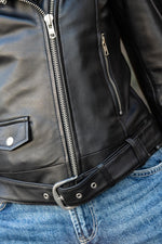 Lambskin biker: skinny cut, zips and belt. Lightweight, rock-chic. - Image n°6