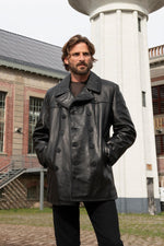 Schott's naval pea coat in robust cowhide, built for enduring style. - Image n°1