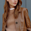 Women's leather jackets with shirt collar