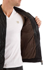 Scotch and Soda Gridded Teddy style leather jacket Black - Image n°4