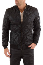 Scotch and Soda Gridded Teddy style leather jacket Black - Image n°1