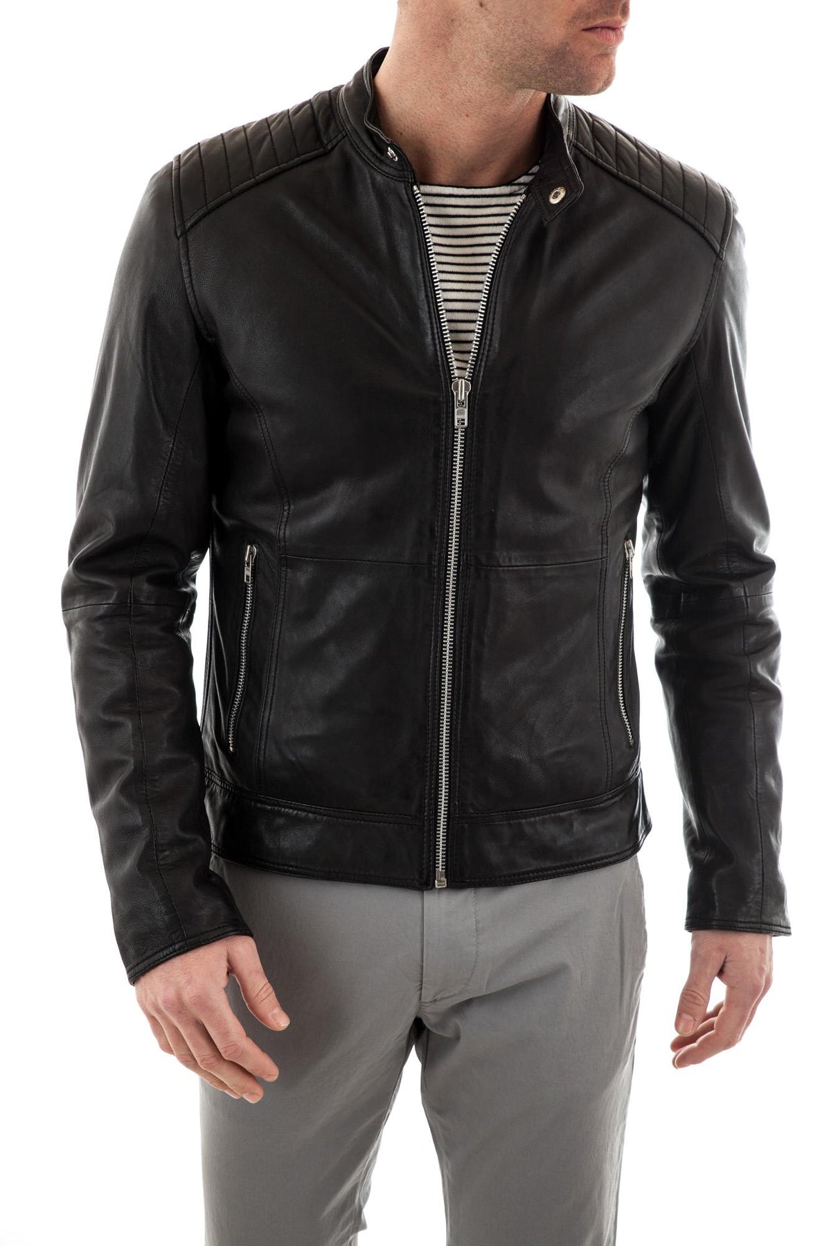 Pariente Black serge leather jacket for Men - Image n°1