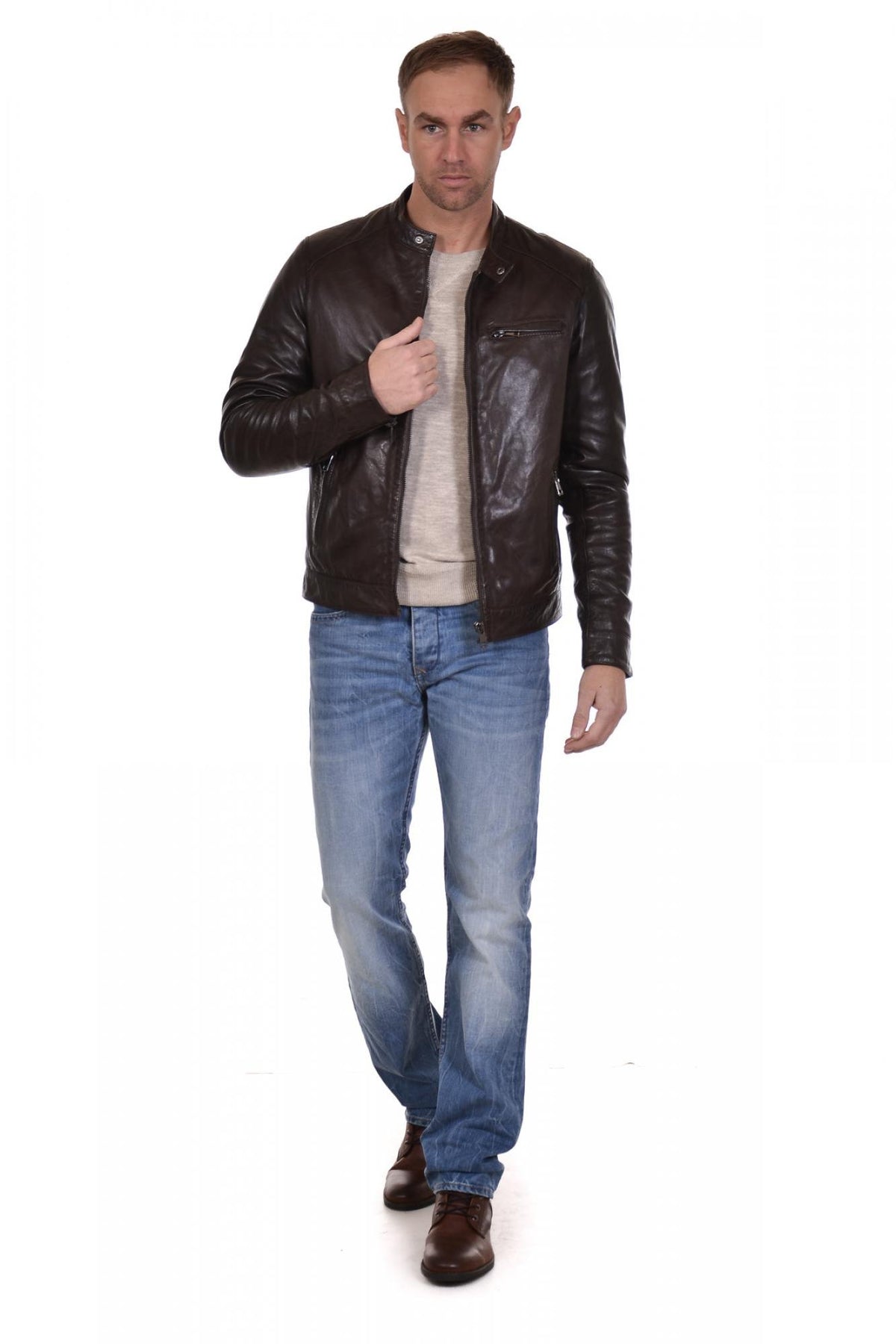 Serge Pariente men's jacket in brown lambskin - Image n°2