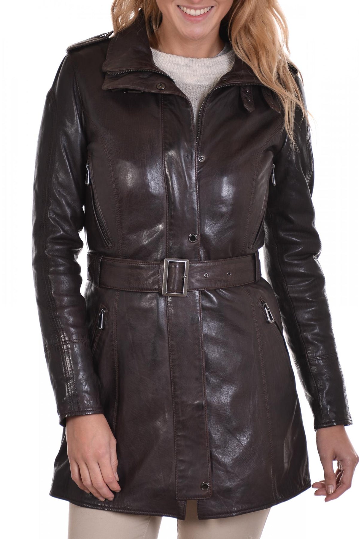 rose garden women's jacket in brown lambskin - Image n°1