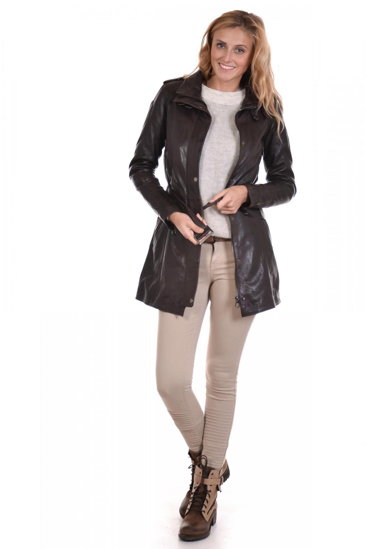 rose garden women's jacket in brown lambskin - Image n°2