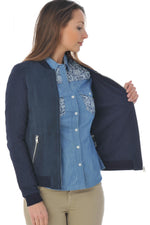 Blue oakwood leather and textile jacket - Image n°7