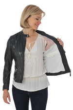 Women's black lambskin leather jacket - Image n°4